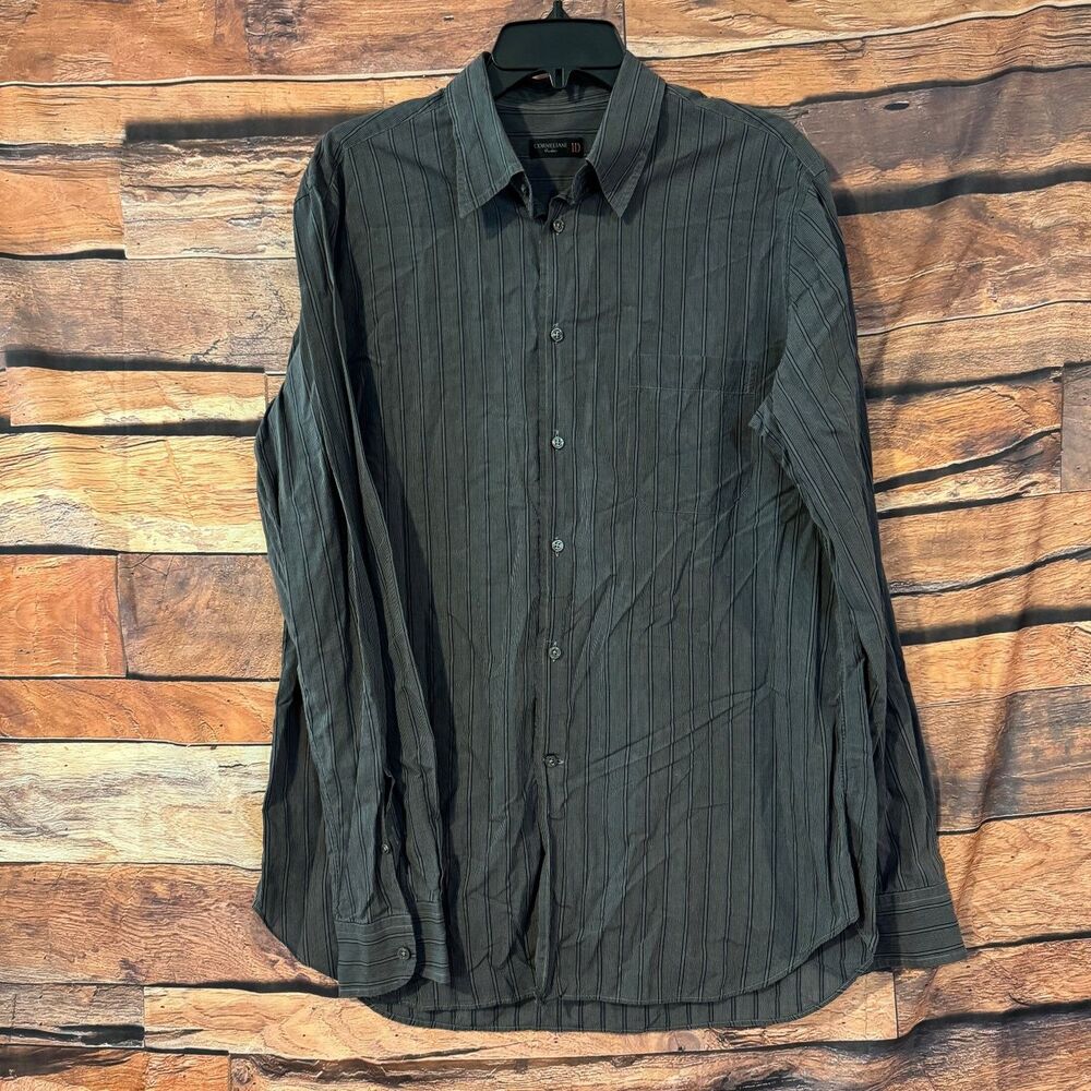 Corneliani ID Men’s Casual Button-Down Shirt Charcoal Striped L 100% Cotton